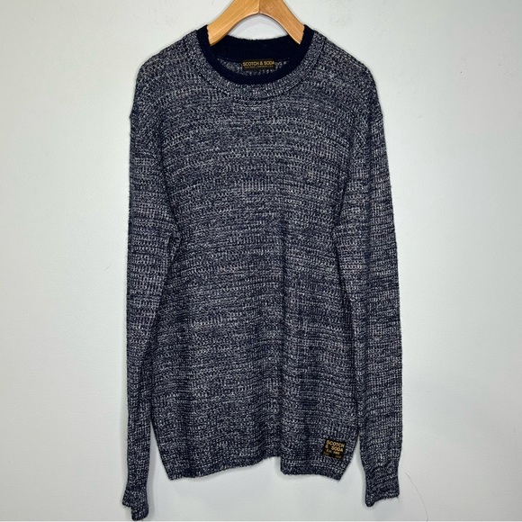 Scotch Soda Men's Space Dye Blue Pullover Crew Neck Knit Sweater